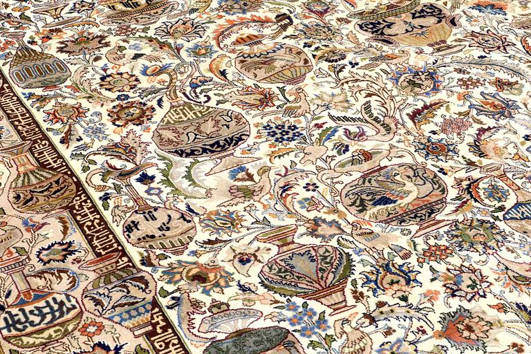 A CARPET, Figural kashmar, ca 392 x 295 cm.