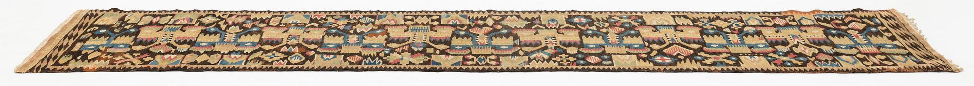 Bänkalängd, flamskväv, ca 245 x 57 cm, Östra härad Blekinge, omkring 1800-talets mitt.