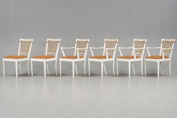 Josef Frank, stolar, 2 st och karmstolar, 4 st, Firma Svenskt Tenn, modell 1165, efter 1985.
