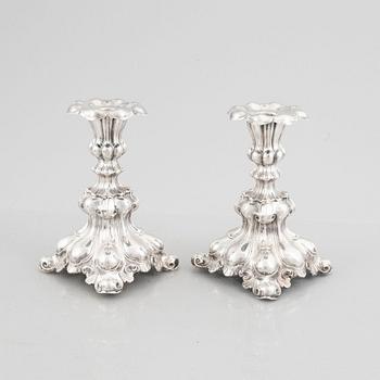 A Pair of Baroque Style Silver Candlesticks, mark of CG Hallberg, Stockholm 1943.