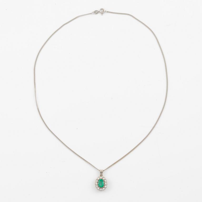 Necklace, 18K white gold with emerald and brilliant-cut diamonds.