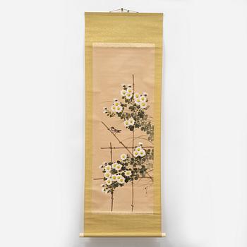 Unidentified artist, "Sparrow and Flowers", Japan, first half of the 20th century.
