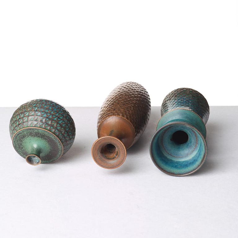 Stig Lindberg, a set of three stoneware vases, Gustavsberg studio, Sweden 1962.