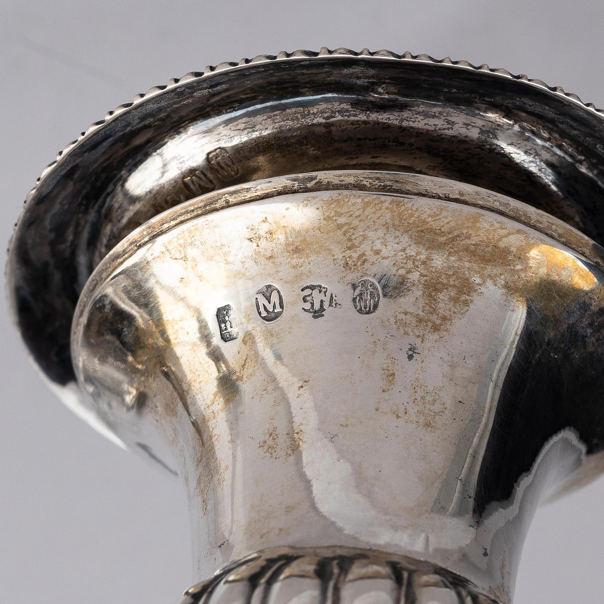 A pair of Danish 19th century silver candelabras, marks of Caspar Julius Wrom, Copenhagen 1834.