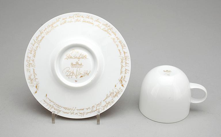 KAFFEKOPPAR MED FAT, 6 st, porslin, Björn Winbladh, "Die Zauberföte", Studio-line, Rosenthal.