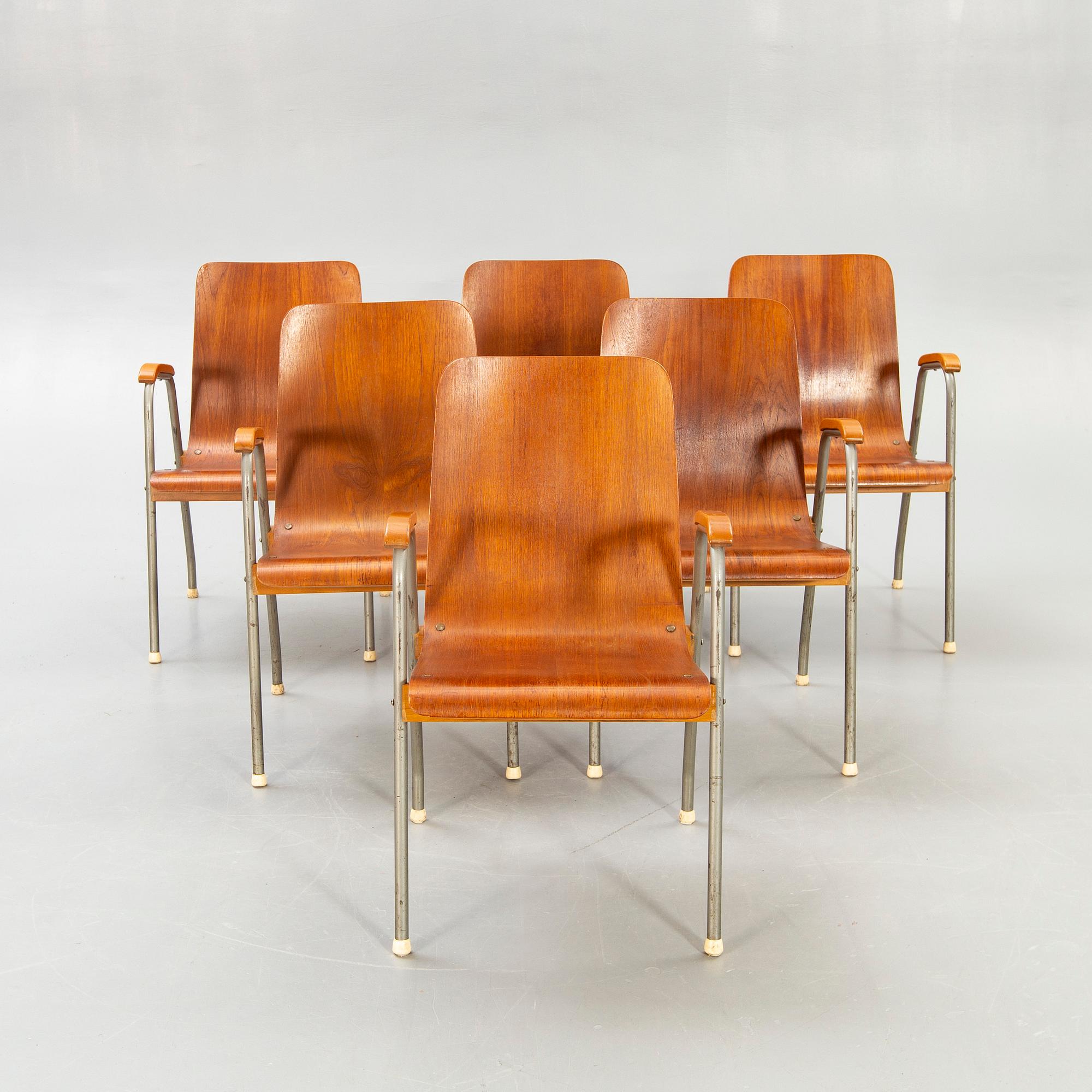 Armchairs, 6 pcs, mid-20th century.
