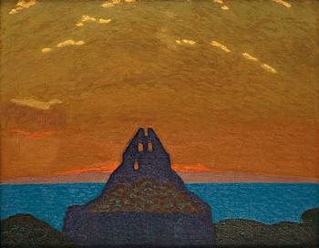 354. Pelle Swedlund, Sunset over the Baltic Sea with the ruins of S:t Nikolai church, Visby, Sweden.