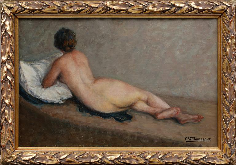 OKÄND KONSTNÄR, olja på duk, signerad C Van Driessche, 1900-talets början.
