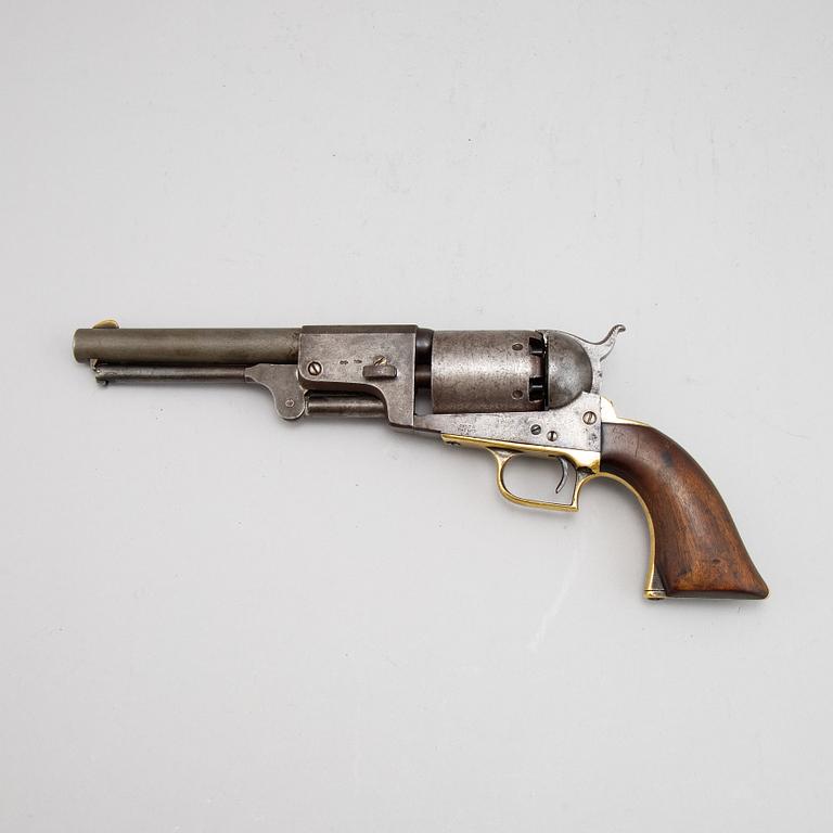 A Colt Dragoon first model percussion revolver with replacement barrel with British marks. serial no on other parts 4088.