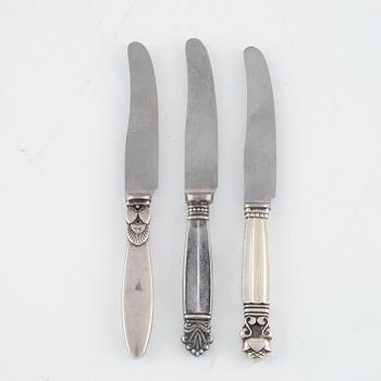 Georg Jensen, three silver apple knives.