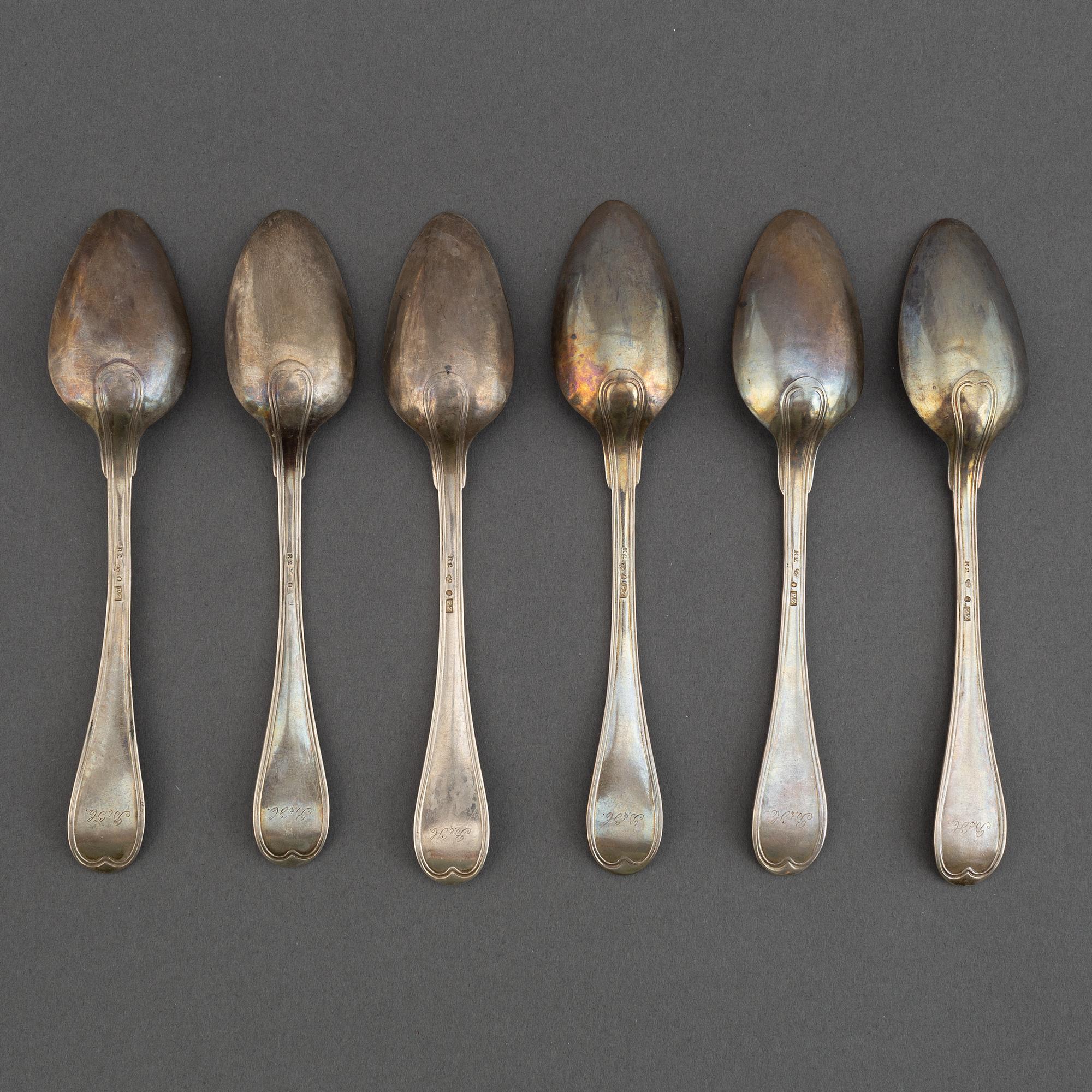 6 swedish silver dessert spoons, mark of Pehr Zethelius, Stockholm 1799.