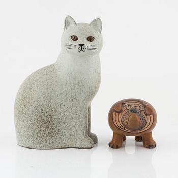 Lisa Larson, two stoneware figurines, 'Måns' and 'Bulldog', Gustavsberg.