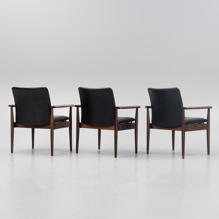 Finn Juhl, three 'Diplomat' armchairs, France & Son, Denmark, 1960's.