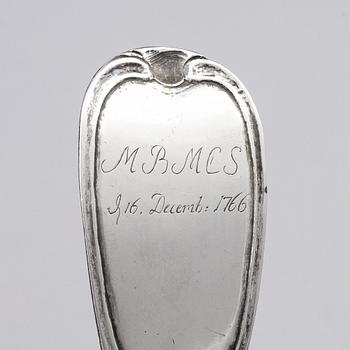 A Swedish silver soup ladel, mark of Lars Boye, Stockholm 1766.