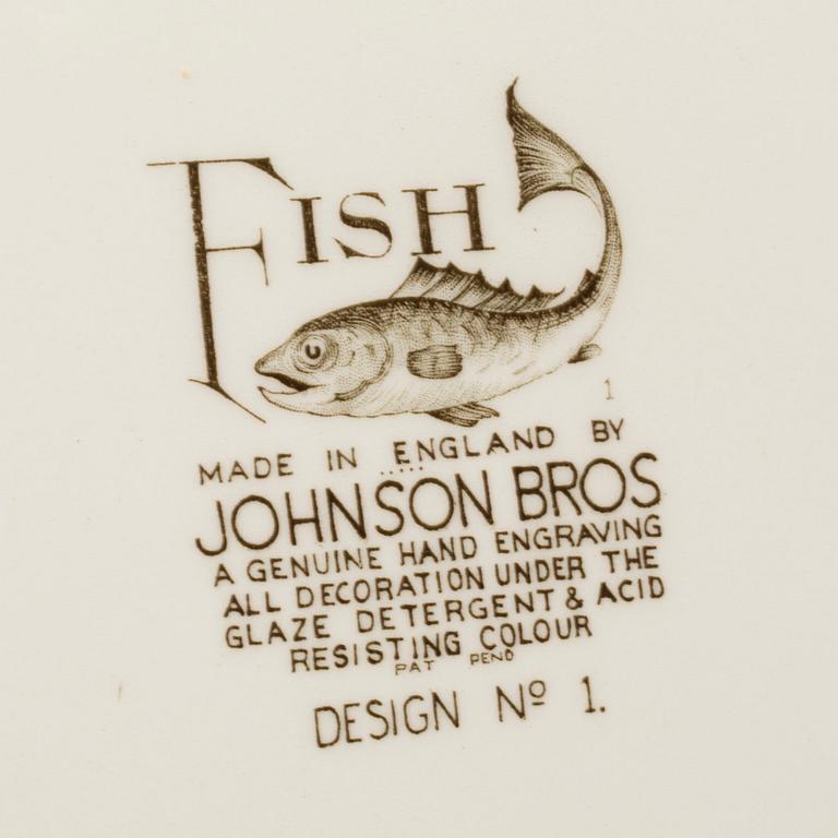 FISKSERVIS, 17 delar, porslin, Bland annat Johnson Bros, England, 1900-talets mitt.