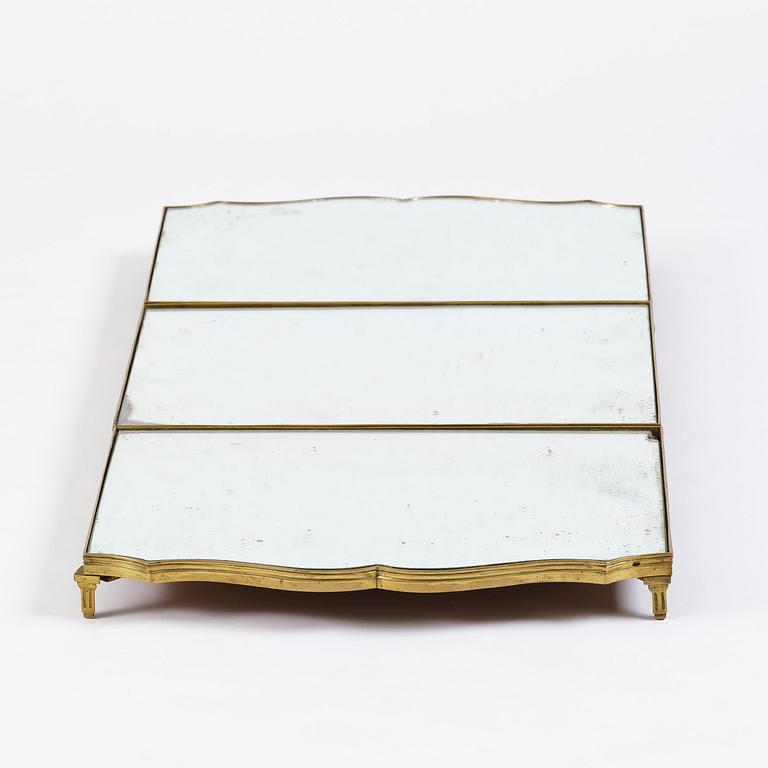 A Gustavian three-piece brass and glass surtout de table, Stockholm, later part 18th century.