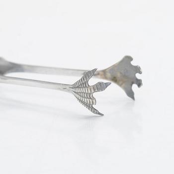 Silver sugar tongs, Herman Wist, Uusikirkko, Carelia 1928, a 3-piece coffee service, a candlestick pair, Finland 1950s.