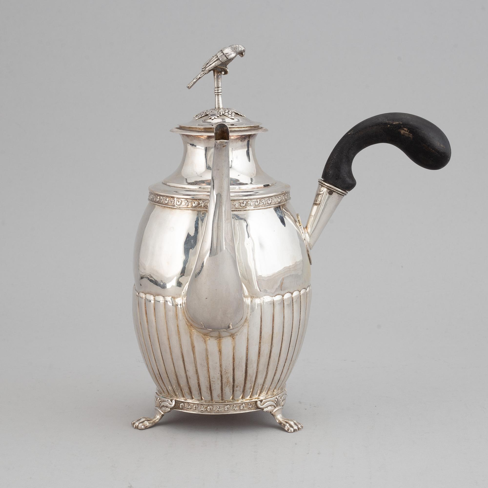 A swedish silver empire coffee pot, mark of Petter Adolf Sjöberg, Stockholm 1829.