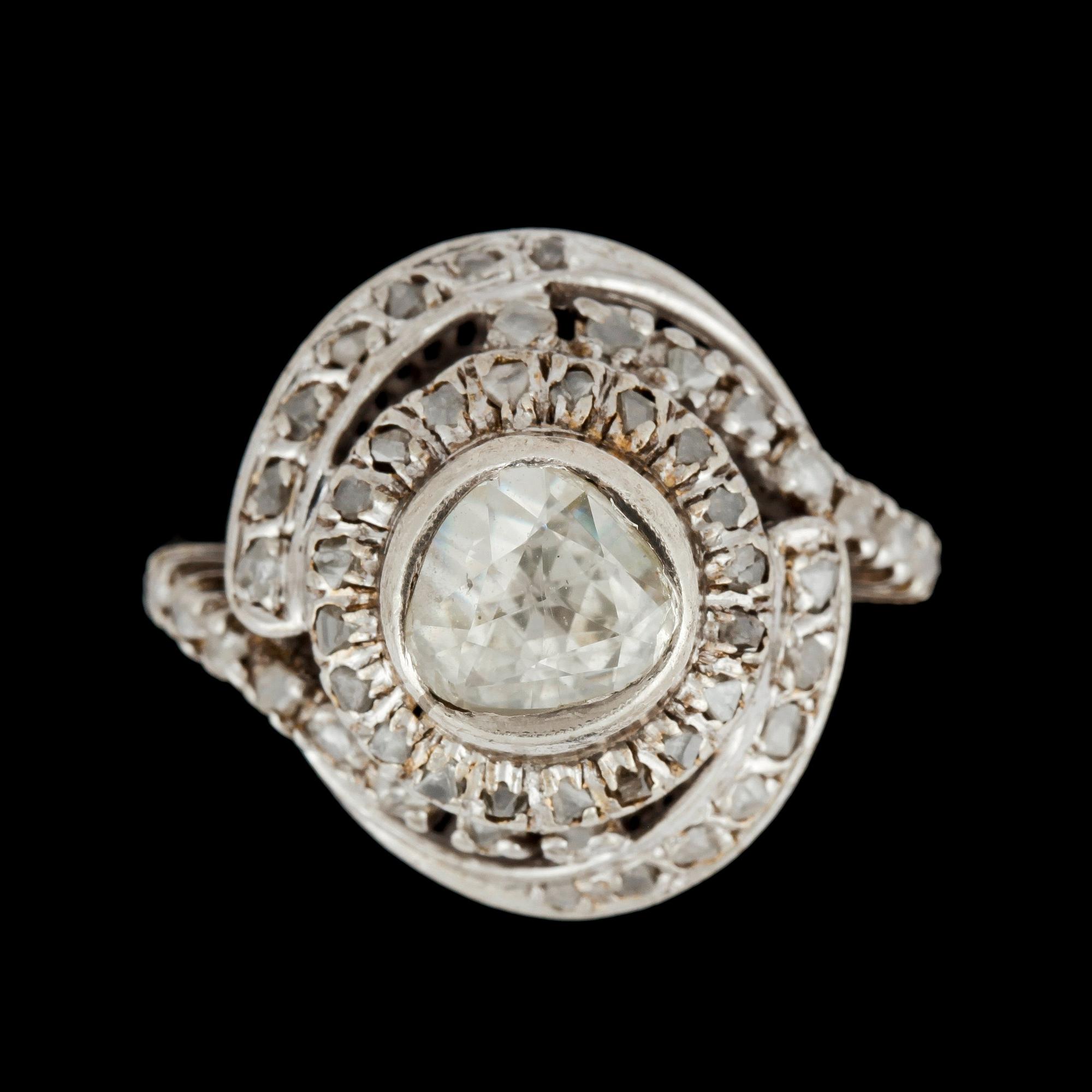 A rose cut diamond ring.