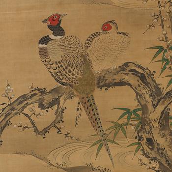 RULLMÅLNINGAR, 2 st, siden på papper, bär signatur, Japan 1900-tal.