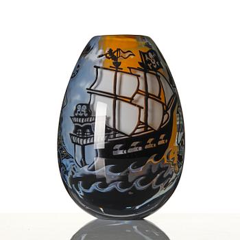 Robert Oldergaarden, "Treasure Island", a unique Swedish glass vase, graal technique, 2010.
