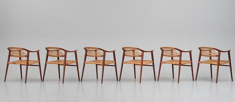 Adolf Relling & Sigurd Resell, a set of 6 "55 Bambi" chairs, Gustav Bahus eft. for Rastad & Relling, Norway 1950-60s.