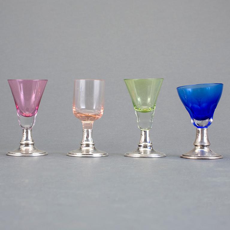 GLAS, 9 stycken, silver och glas, sannolikt, Österrike-Ungern, 1867-1922.