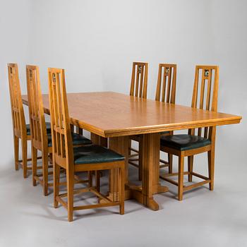 Eliel Saarinen, ruokapöytä ja tuoleja, 6 kpl, "Cranbrook", Adelta Oy, 1900-luvun loppu.