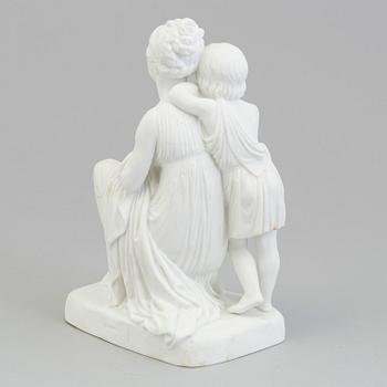 A bisquit scultpure of 'A mother and her son' after Bertel Thorvaldsen, Bing & Gröndahl, Denmark, 1870's.