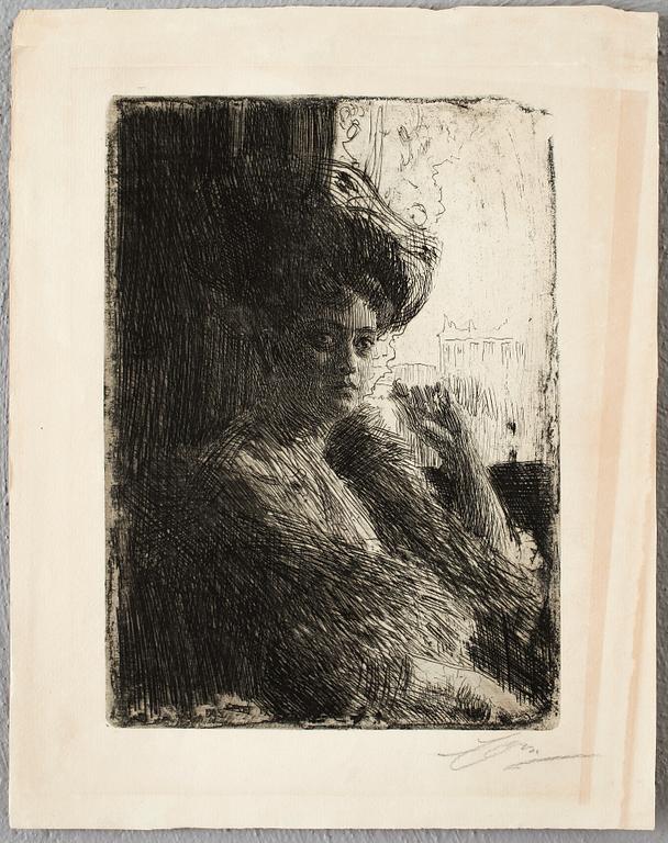 ANDERS ZORN, etsning, utförd 1905, signerad med blyerts.