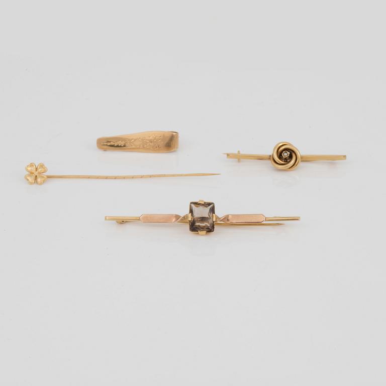 PARTI SMYCKEN, 4 st, Sverige, 1900-talets första hälft, 18K guld.
