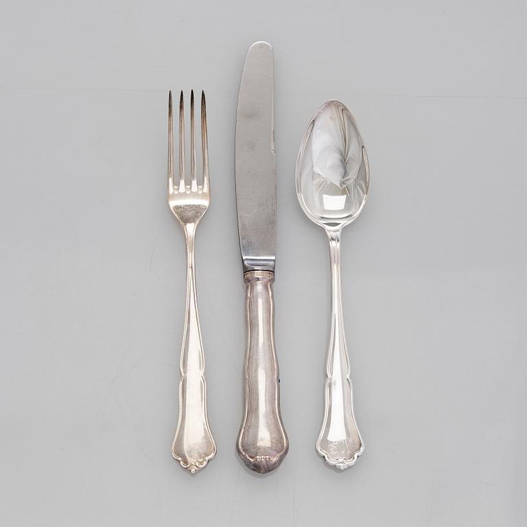 An 56-piece set of 'Chippendale' silver cutlery, Finnish hallmarks.