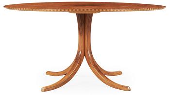 A Josef Frank burrwood and mahogany dining table, Svenskt Tenn, model 1020, the edges veneered with boxwood and ebony.