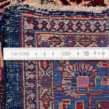 An antique silk Kashan carpet, central Persia (Iran) c. 378 x 259 cm.