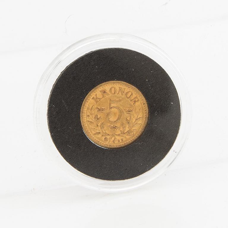 Gold coin Sweden, Oscar II 5 kr, 1894.