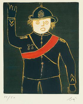 ENRICO BAJ, lithograph in colours, signed 15/50.