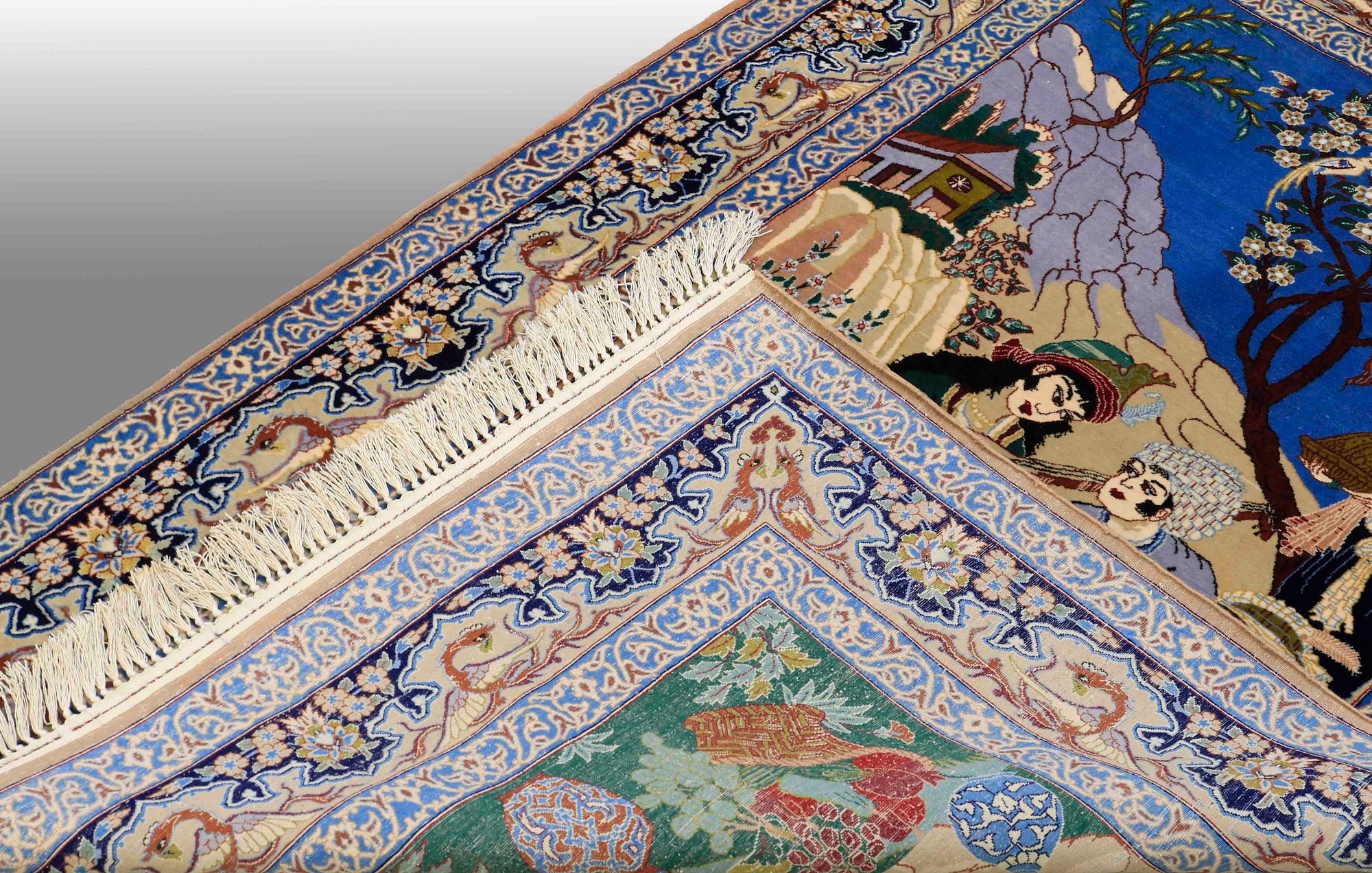 A RUG, Old, Figural Isfahan, part silk, 160 x 110 cm.