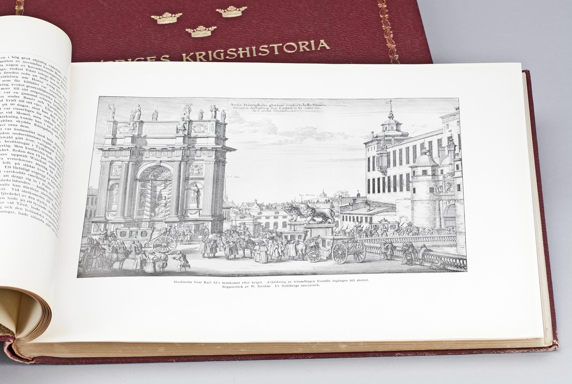 BÖCKER, 3 st, "Sveriges krigshistoria i bilder", text av Gustaf Björlin, Stockholm 1914-1919.