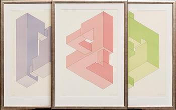 Oscar Reutersvärd, three litographs, signed and numbered 25/190, 4/190 and 3/190.