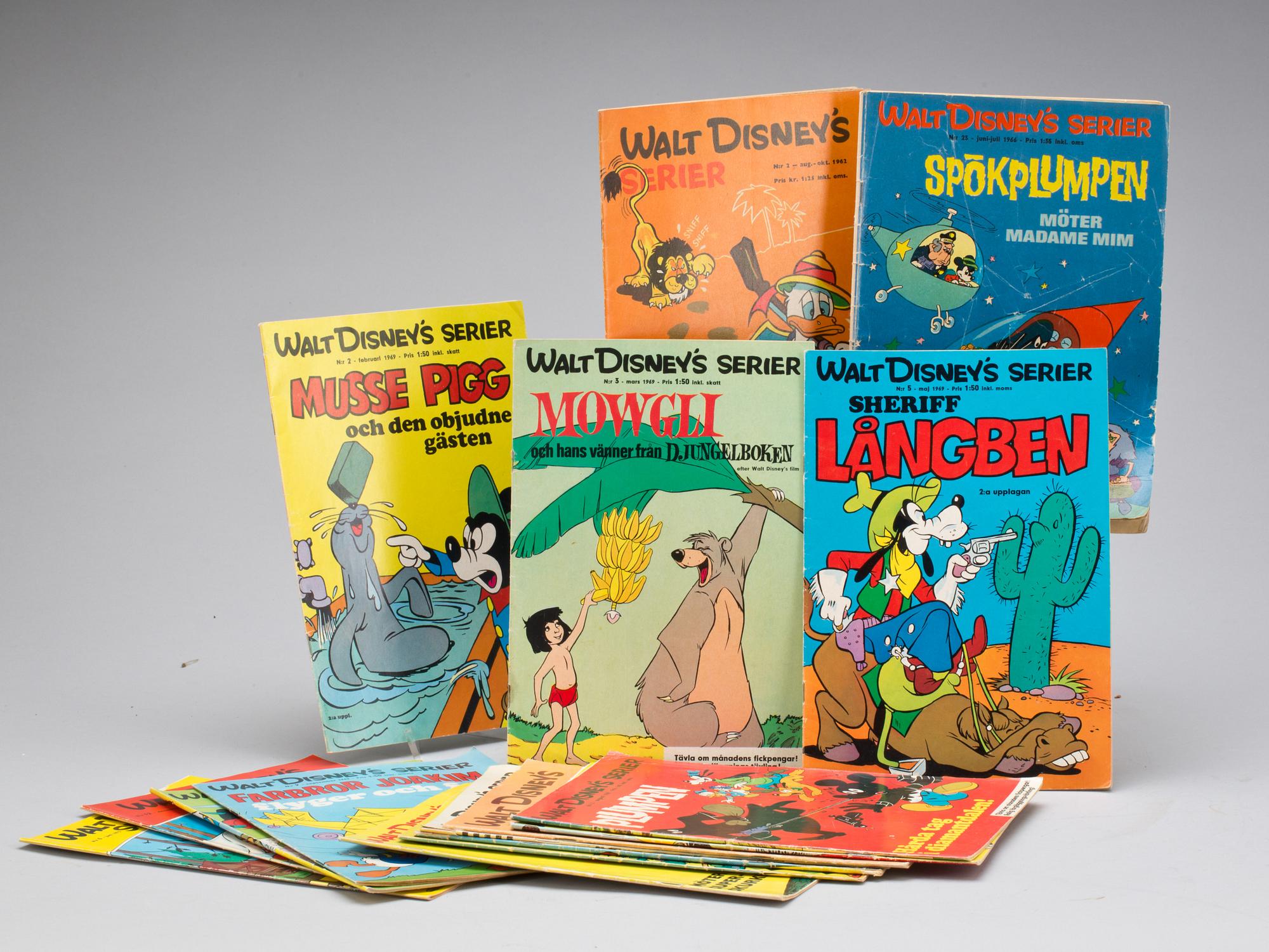 SERIETIDNINGAR, Kalle Anka & Co, 1951-1970 samt Walt Disney's serier, 45+16 st. Kvartettspel medföljer.