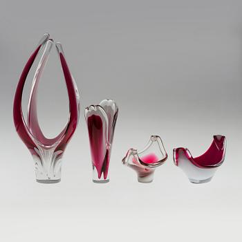 PAUL KEDELV, 2 vaser och 2 skålar av glas, Flygsfors 1960-tal.