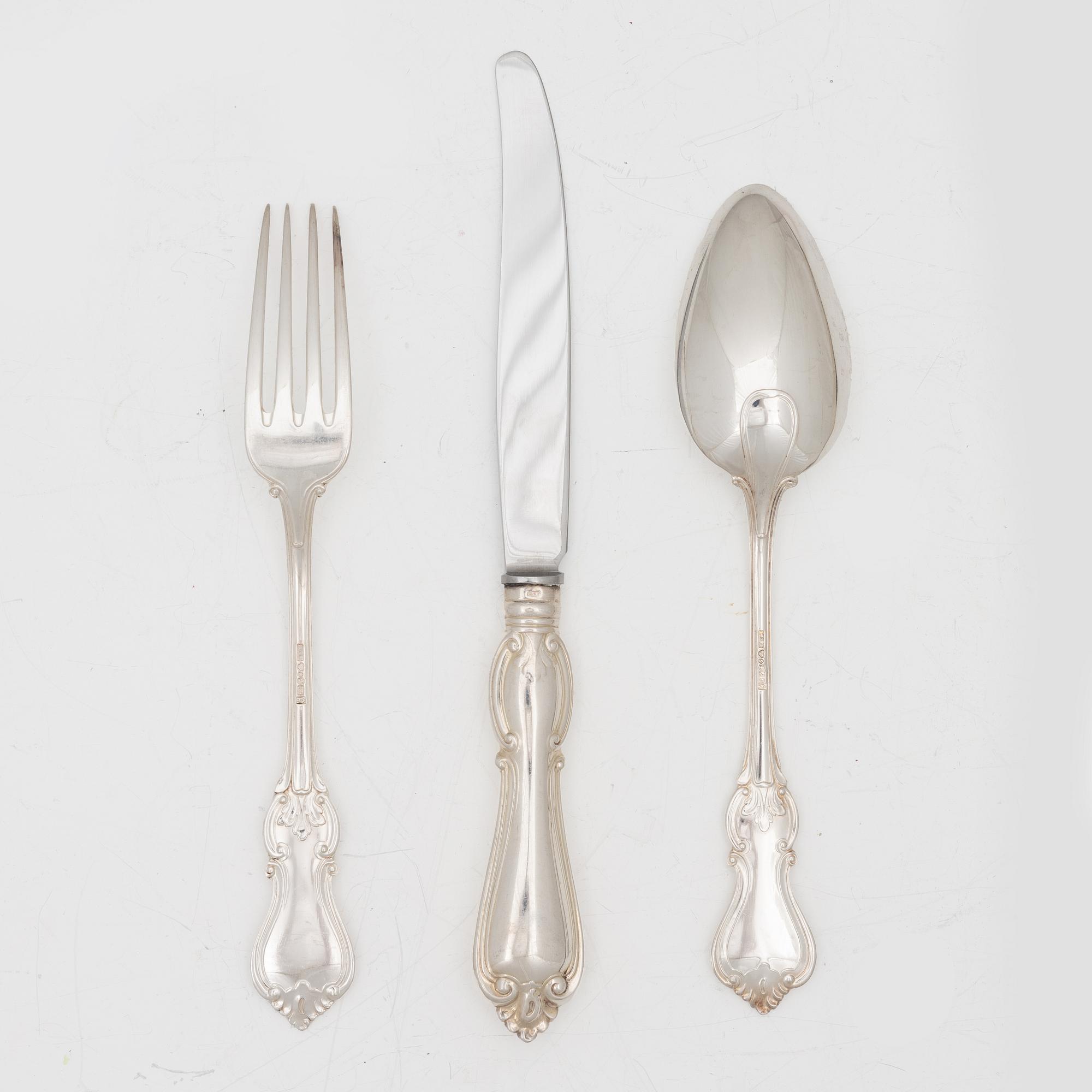 C.G. Hallberg, bestickuppsättning, 36 delar, silver, Stockholm 1951-1952.