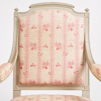 A pair of Gustavian open armchairs, Stockholm, late 18th century.