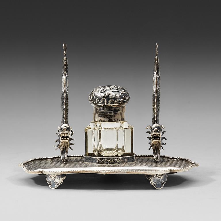 A Chinese silver desk set for writing, early 20th Century.