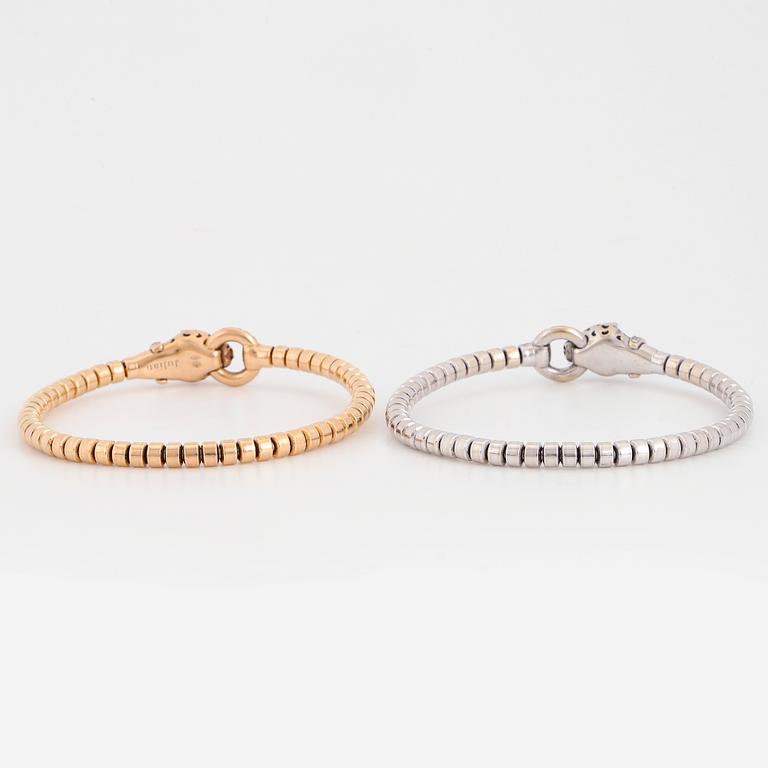Two panther stretchy white gold and rosé gold with brilliant-cut diamonds.