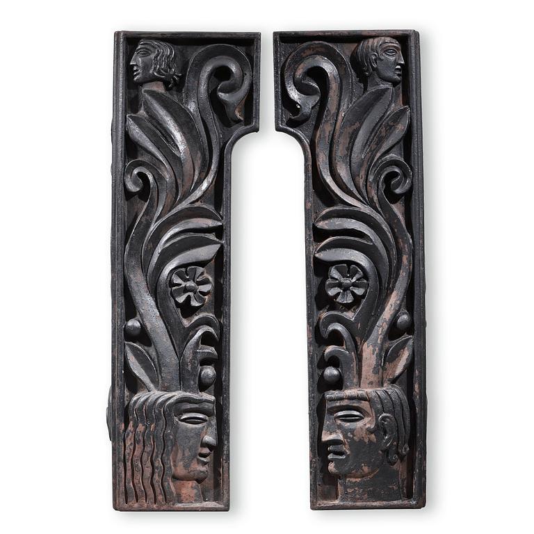 Anna Petrus, four cast iron reliefs, Näfveqvarn, Sweden, pieces of a table designed for the Metropolitan exhibition in New York 1927.