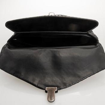 BOTTEGA VENETA Black Intrecciato Leather Briefcase.