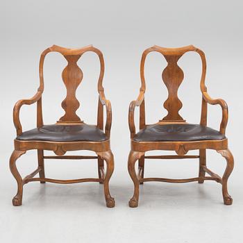 A pair of Swedish rococo armchairs, mid 18th century.