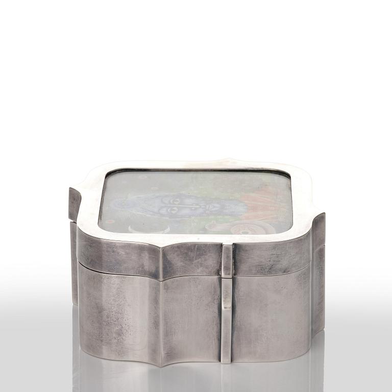 Claës Giertta, ask, Stockholm 1970, sterling, locket med gouache.