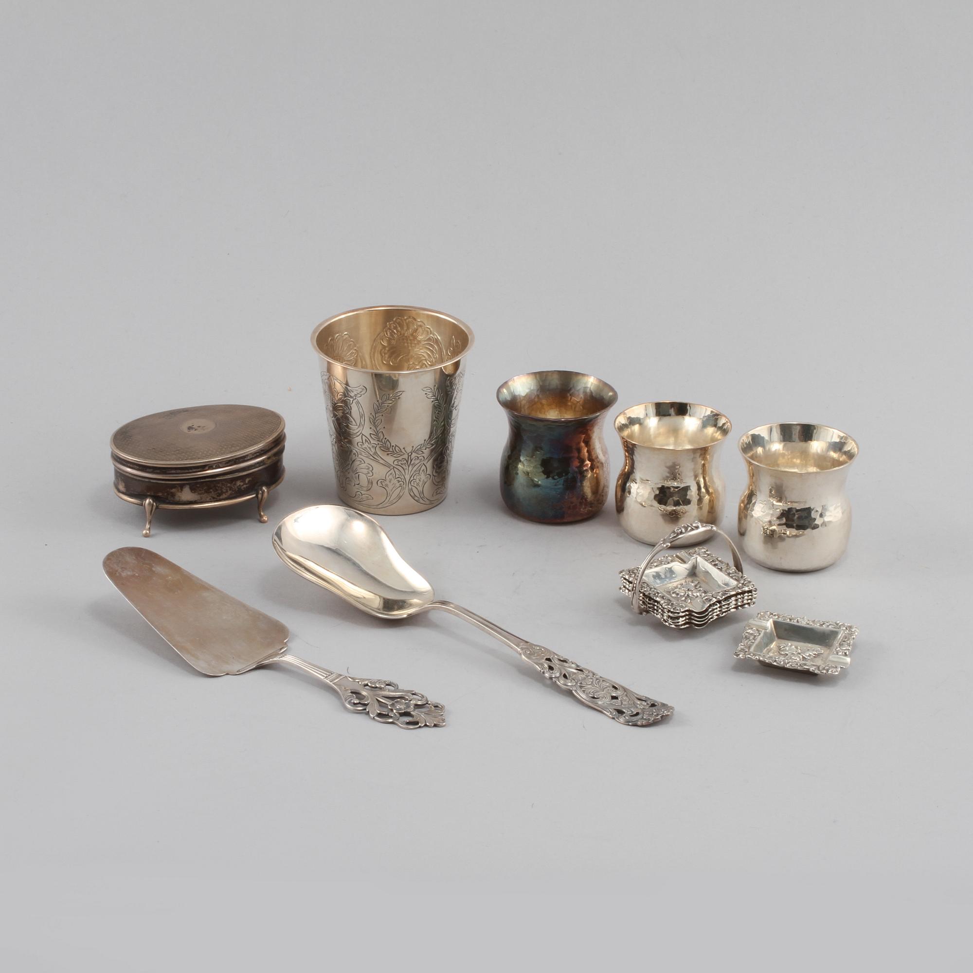 PARTI SILVER, 8 delar, 1900-tal, total vikt 505 gram.